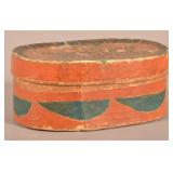 PA 19th C. Wallpaper-Covered Oval Trinket Box.