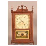 Eli Terry Mahogany Pillar and Scroll Shelf Clock.