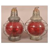 Pair of Antique Tin and Brass Lanterns.