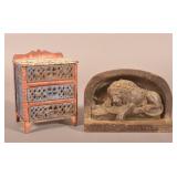 Chest of Drawers Bank & Lion of Lucerne Bookend.