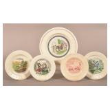 Five Staffordshire Transfer Alphabet Plates.