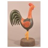 Contemporary Folk Art Carved and Painted Rooster.