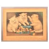 Currier & Ives "My Three White Kittens" Print.