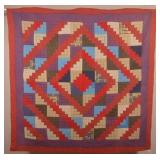 Antique PA Amish Log Cabin Patchwork Quilt.