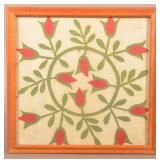 Framed Antique PA Tulip Design Quilt Patch