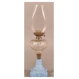 Shield & Star Pressed Glass Kerosene Stand Lamp.
