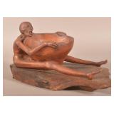 Vintage Carved Wood Ghoul Holding Bowl.