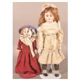 Two Antique German Bisque Head Girl Dolls.
