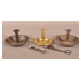 Three Antique Candle Holders and Trimmers.