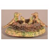 PA 19th C. Birds-in-Nest Redware Figural Group.