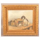 Oil on Cavas Mounted on Board Painting of Dogs.