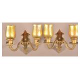 Pair of Vintage Gilt Brass Double-Arm Wall Sconces