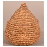 Unusual PA Rye/Straw Small Covered Coil Basket.