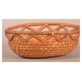 PA 19th Century Oval Rye Straw Coil Basket.