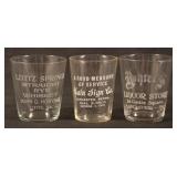 Three Antique PA Advertising Shot Glasses.