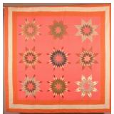 Antique 8-Pointed Compass Star Patchwork Quilt.