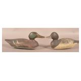 Two Antique Wood Carved Bluebill Duck Decoys.