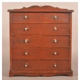 Antique Red-Painted Softwood 6-Drawer Cabinet.