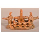 Rare PA Redware Bird Figural Group Whistle.