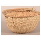 Antique Oak Splint Swing Handle Field Basket.