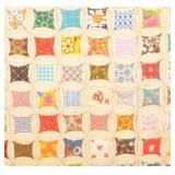 Vintage Cathedral Window Pattern Pieced Quilt.