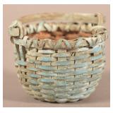 Antique Miniature Oak Splint Swing Handle Basket.