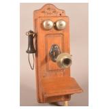 Antique Kellogg Oak Wall Phone.