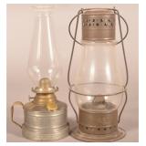 Two Antique Tin Lanterns w/ Glass Shades.