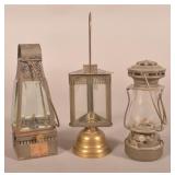 Three Antique Lanterns w/ Colorless Glass Shades.