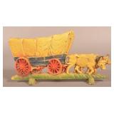 Cast Iron Conestoga Wagon Oxen Team Doorstop.