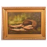 19th C. Oil on Canvas Still Life with Fish & Creel