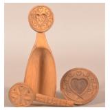 Three Antique European Carved Wood Butter Prints.