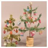 Two Small Antique German Christmas Feather Trees