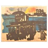 Arnold Genkins Woodcut Print of Brooklyn Ferry.