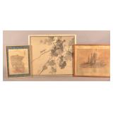 Group of Three Asian Framed Prints on Linen.