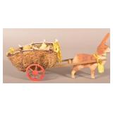 Antiq. German Easter Bunny & Cart Candy Container.