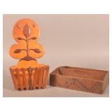 Walnut Cutlery Tray and Carved Wood Wall Pocket.