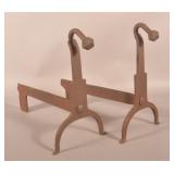 Early Set Wrought Iron Fireplace Andirons.