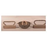 Early Sad Irons & Erie #780 Cast Iron Scotch Bowl.