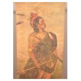 Vintage Painted Canvas Native American Warrior.