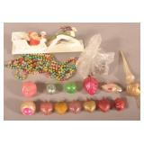 Antique Feather Tree Ornaments & Santa Sleigh.