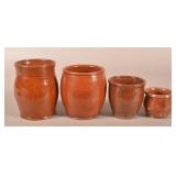 Four PA 19th C. Glazed Redware Storage Jars.