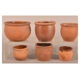 Six Interior-Glazed Redware Storage Jars.