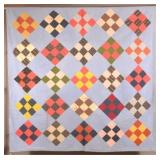 Antique 9-Patch Pattern Patchwork Quilt.