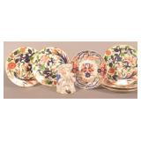 Antique Figural China Teapot and Plates.