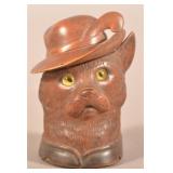 Antique Folk Art Carved Wood Cat Head Match Safe
