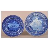 Two Staffordshire China Blue Transfer Plates.