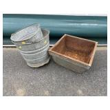 2 Galvanized Pails & Tin Planter