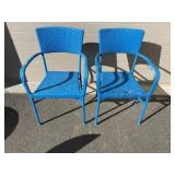 (2) Blue Plastic Wicker Arm Chairs