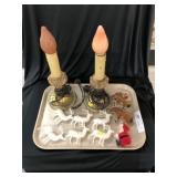 (2) Vintage Accent Lights with Plastic Reindeer